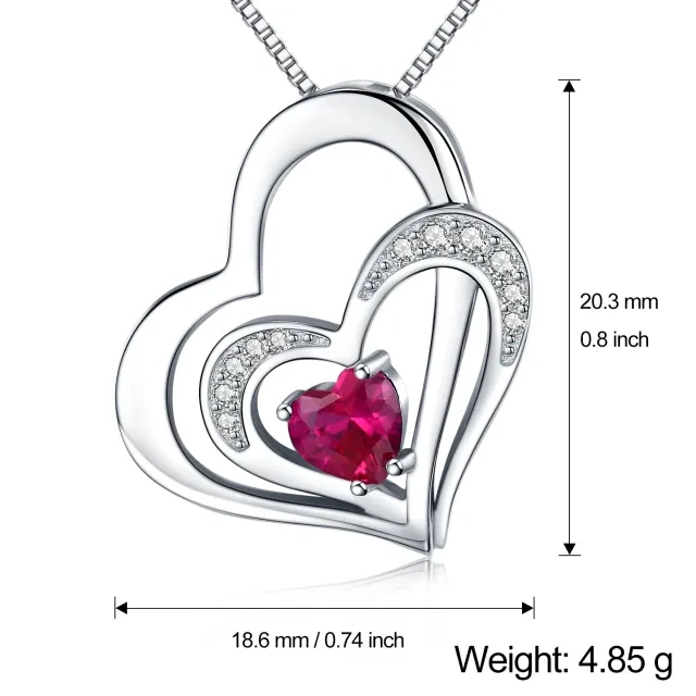 Sterling Silver Heart Shaped Cubic Zirconia Heart With Heart Pendant Necklace-4