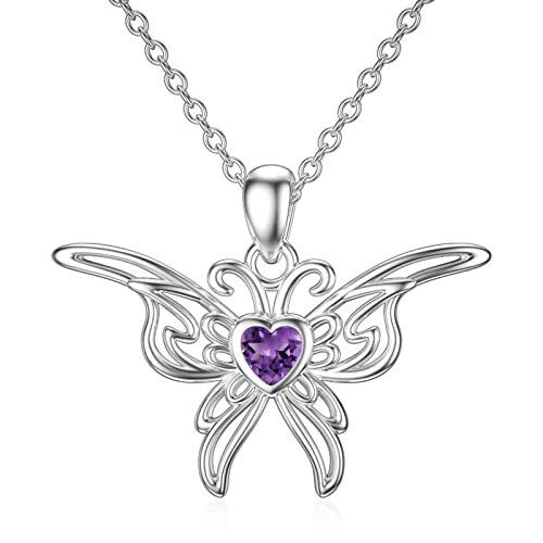 Sterling Silver Heart Shaped Personalized Birthstone Butterfly Pendant Necklace