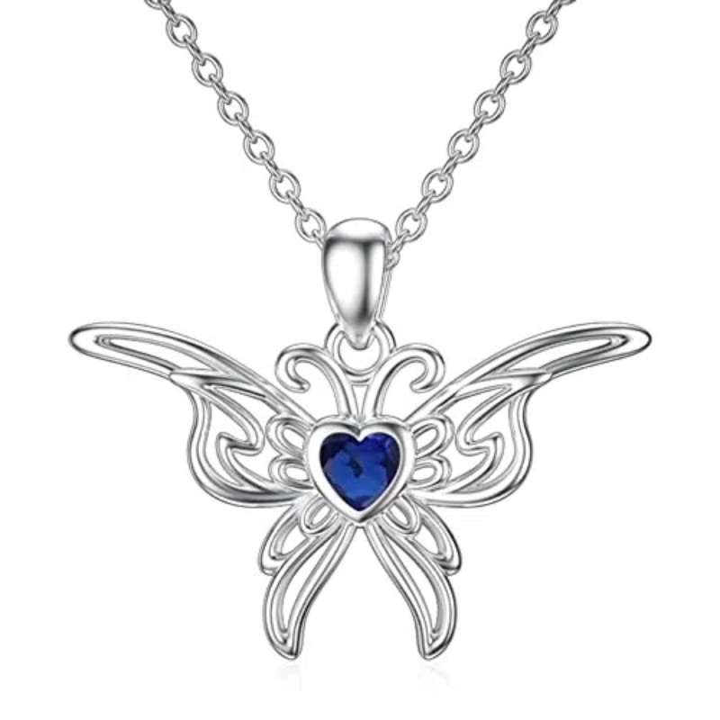 Collier en argent sterling avec pendentif papillon en forme de coeur et pierre de naissanc-2