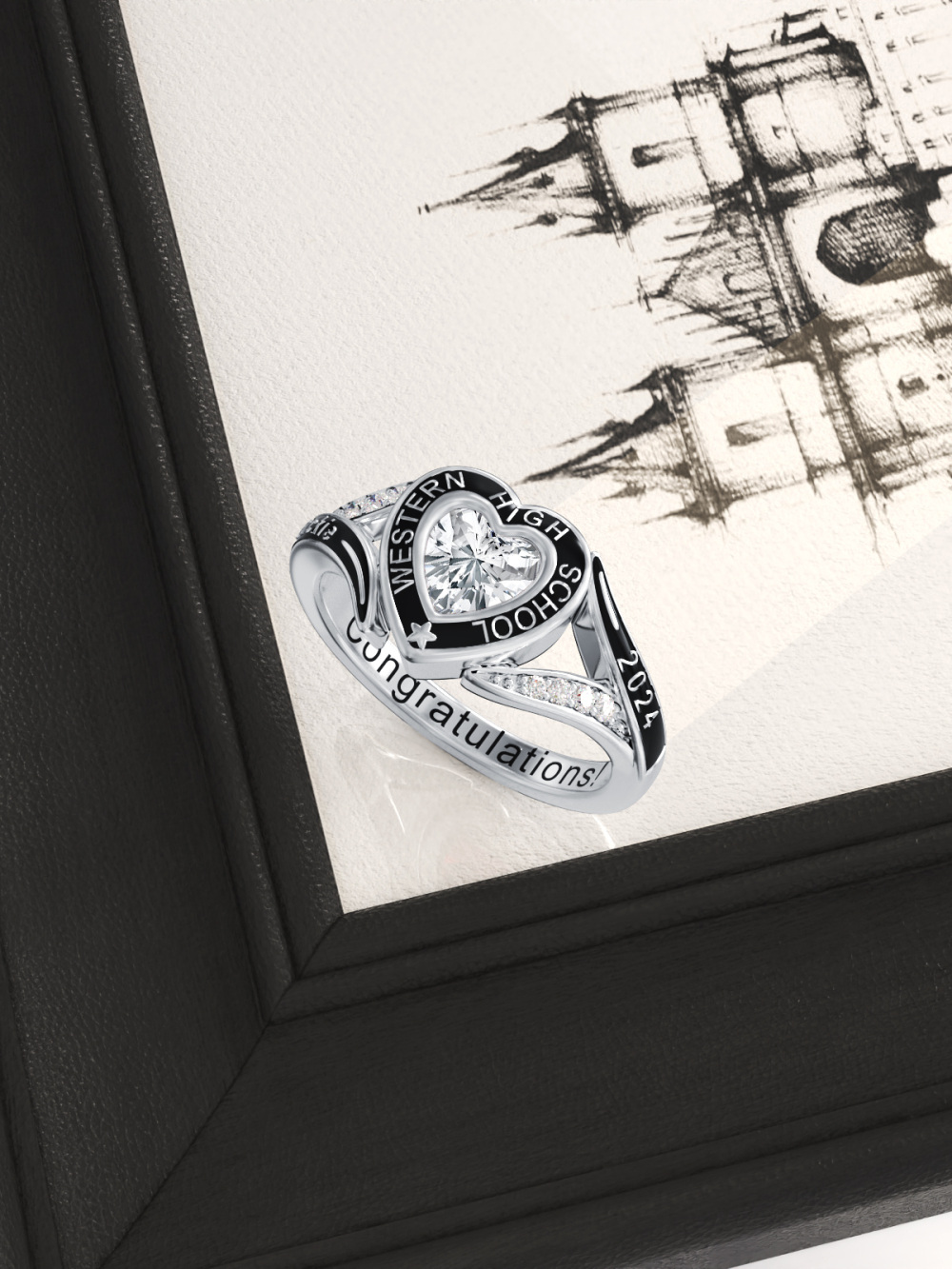 Sterling Silver Heart Cubic Zirconia Personalized Birthstone & Engraving Ring For Women Best Friends-3
