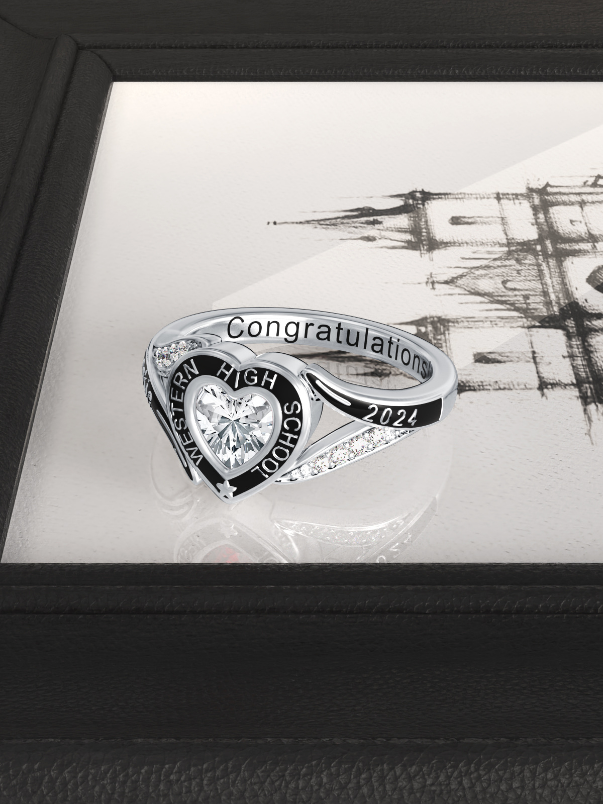 Anillo de plata de ley con circonita cúbica en forma de corazón, piedra natal personalizada, grabado personalizado-4