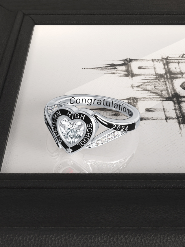 Sterling Silver Heart Shaped Cubic Zirconia Personalized Birthstone & Personalized Engraving Ring-4