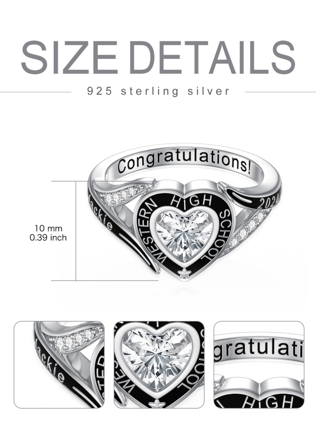 Herzförmiger Ring aus Sterlingsilber mit Zirkonia und personalisiertem Geburtsstein und Gravur-5