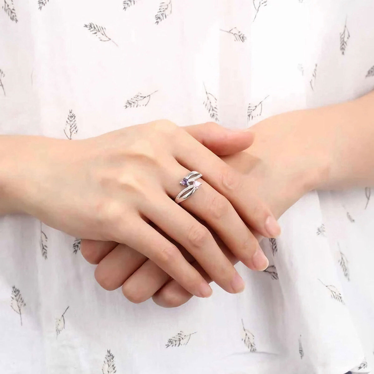 Anillo de plata de ley en forma de corazón con piedra de nacimiento personalizada y grabad-6