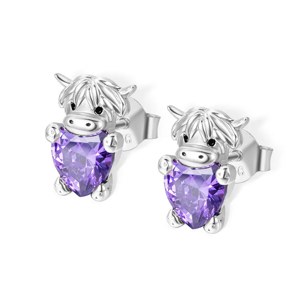 Pendientes de plata de ley en forma de corazón con circonita cúbica y piedra de nacimiento-1