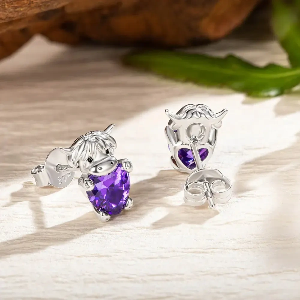 Pendientes de plata de ley en forma de corazón con circonita cúbica y piedra de nacimiento-2
