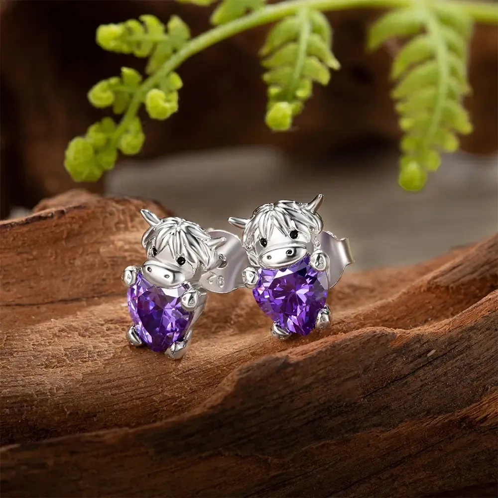 Pendientes de plata de ley en forma de corazón con circonita cúbica y piedra de nacimiento-3