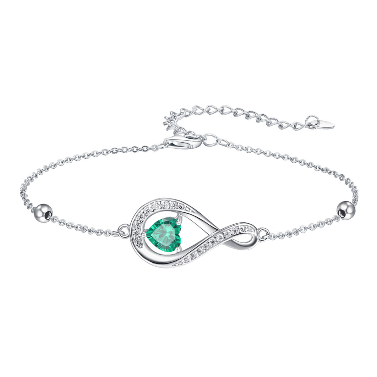 Pulsera con colgante de símbolo de infinito de plata de ley con forma de corazón y circonita cúbica personalizada para mujer-1