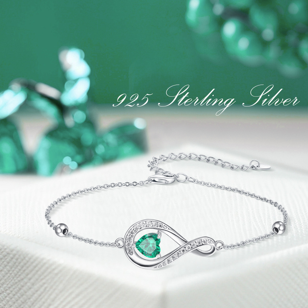 Sterling Silver Heart Cubic Zirconia Personalised Birthstone Infinity Symbol Charm Bracelet For Women-5
