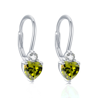 Sterling Silver Heart Cubic Zirconia Costom Birthstone Lever-Back Earrings-4