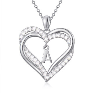 Sterling Silver Heart Cubic Zirconia Personalized Initial Letter A & Heart Pendant Necklace For Women Best Friends-28