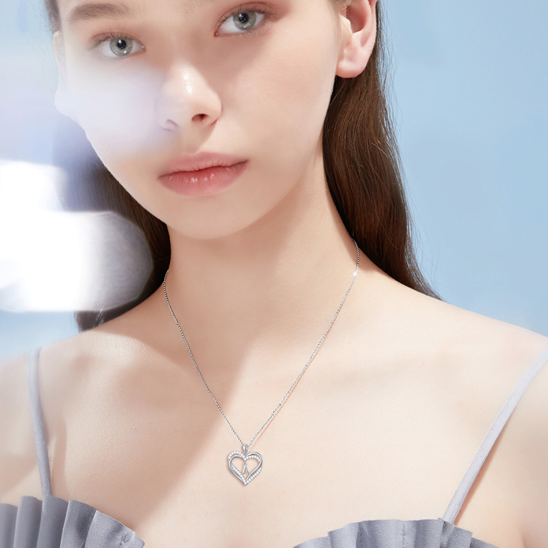 Colar com pingente de coração e prata esterlina, zircônia cúbica, letra inicial personalizada, para mulheres, melhores amigos-2