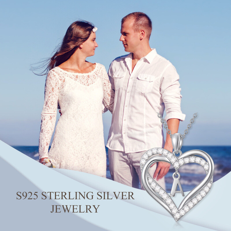 Colar com pingente de coração e prata esterlina, zircônia cúbica, letra inicial personalizada, para mulheres, melhores amigos-7