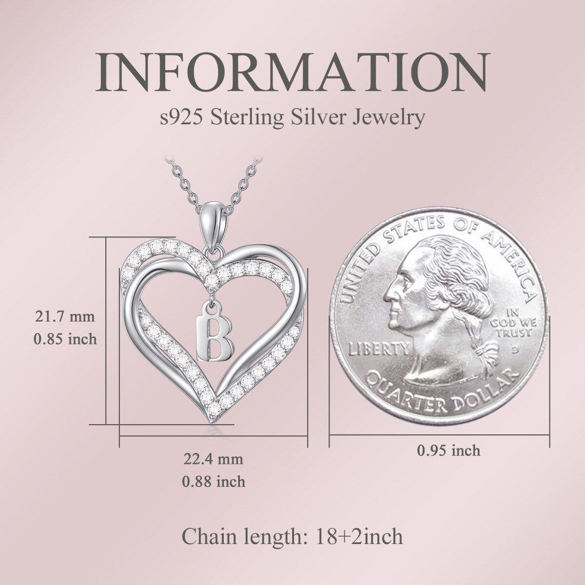 Collier en argent sterling avec lettre initiale B et pendentif en forme de coeur avec zirc-3