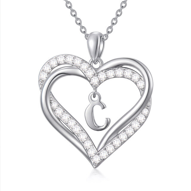 Sterling zilveren hartvormige cubic zirconia gepersonaliseerde initiaal letter & hart hang-1