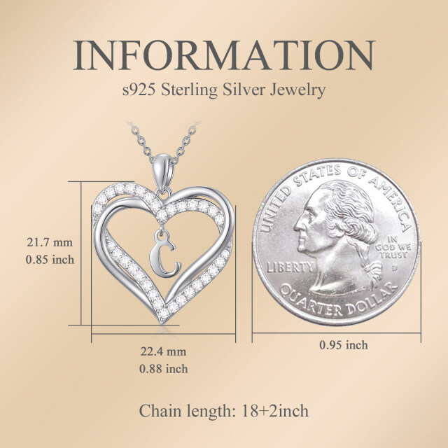 Sterling zilveren hartvormige cubic zirconia gepersonaliseerde initiaal letter & hart hang-3