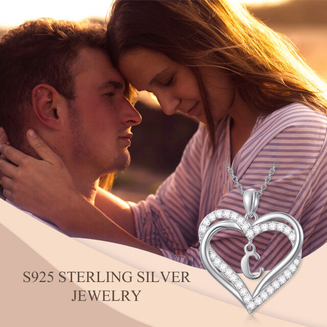 Sterling zilveren hartvormige cubic zirconia gepersonaliseerde initiaal letter & hart hang-7