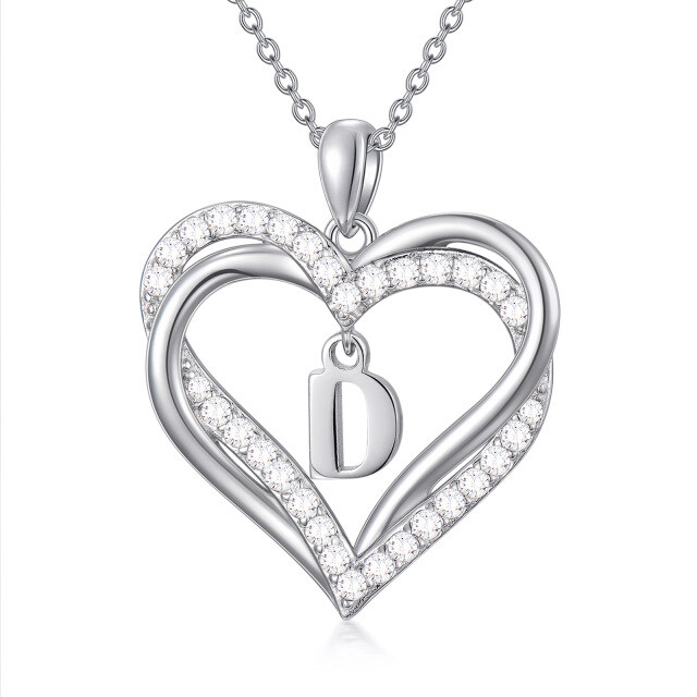 Sterling zilveren hartvormige cubic zirconia gepersonaliseerde initiaal letter & hart hang-1