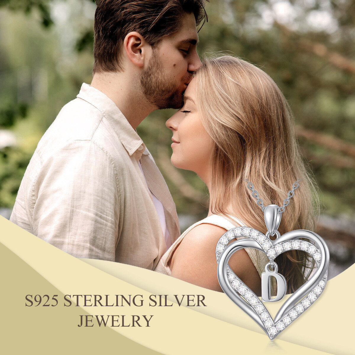 Sterling Silver Heart Shaped Cubic Zirconia Personalized Initial Letter & Heart Pendant Necklace with Initial Letter D-6