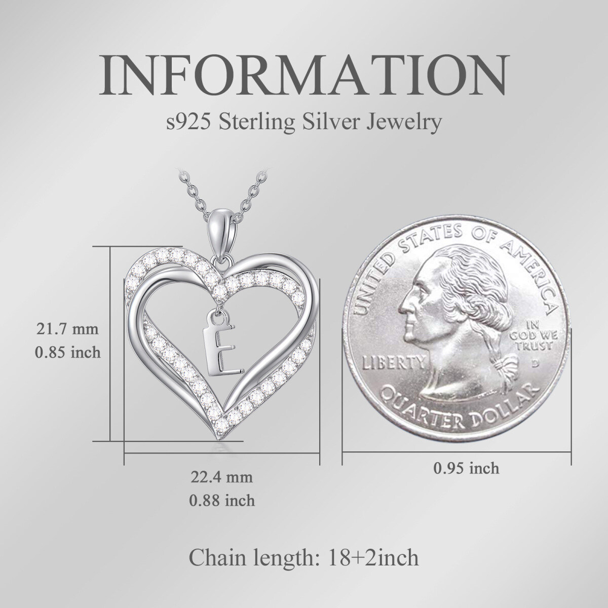 Collier en argent sterling avec lettre initiale E et pendentif en forme de coeur avec zirc-3