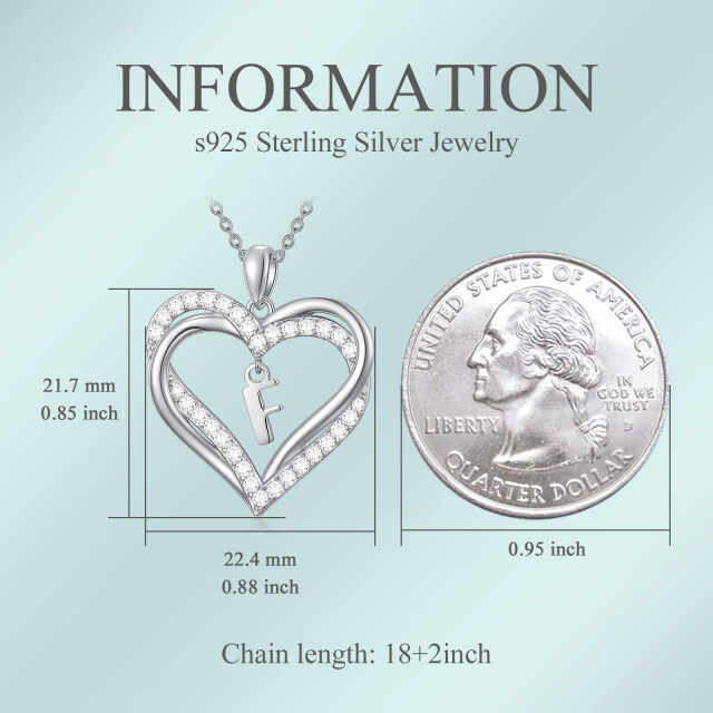 Sterling zilveren hartvormige cubic zirconia gepersonaliseerde initiaal letter & hart hang-3