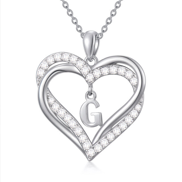 Sterling zilveren hartvormige cubic zirconia gepersonaliseerde initiaal letter & hart hang-1