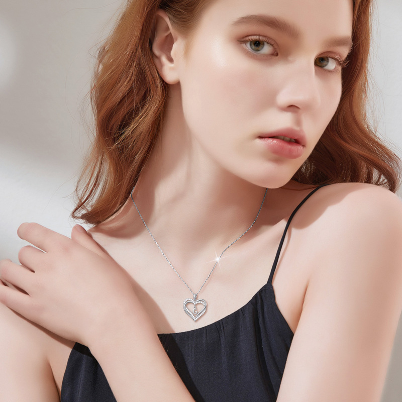Sterling Silver Heart Cubic Zirconia Personalized Initial Letter G & Heart Pendant Necklace For Women Best Friends-2