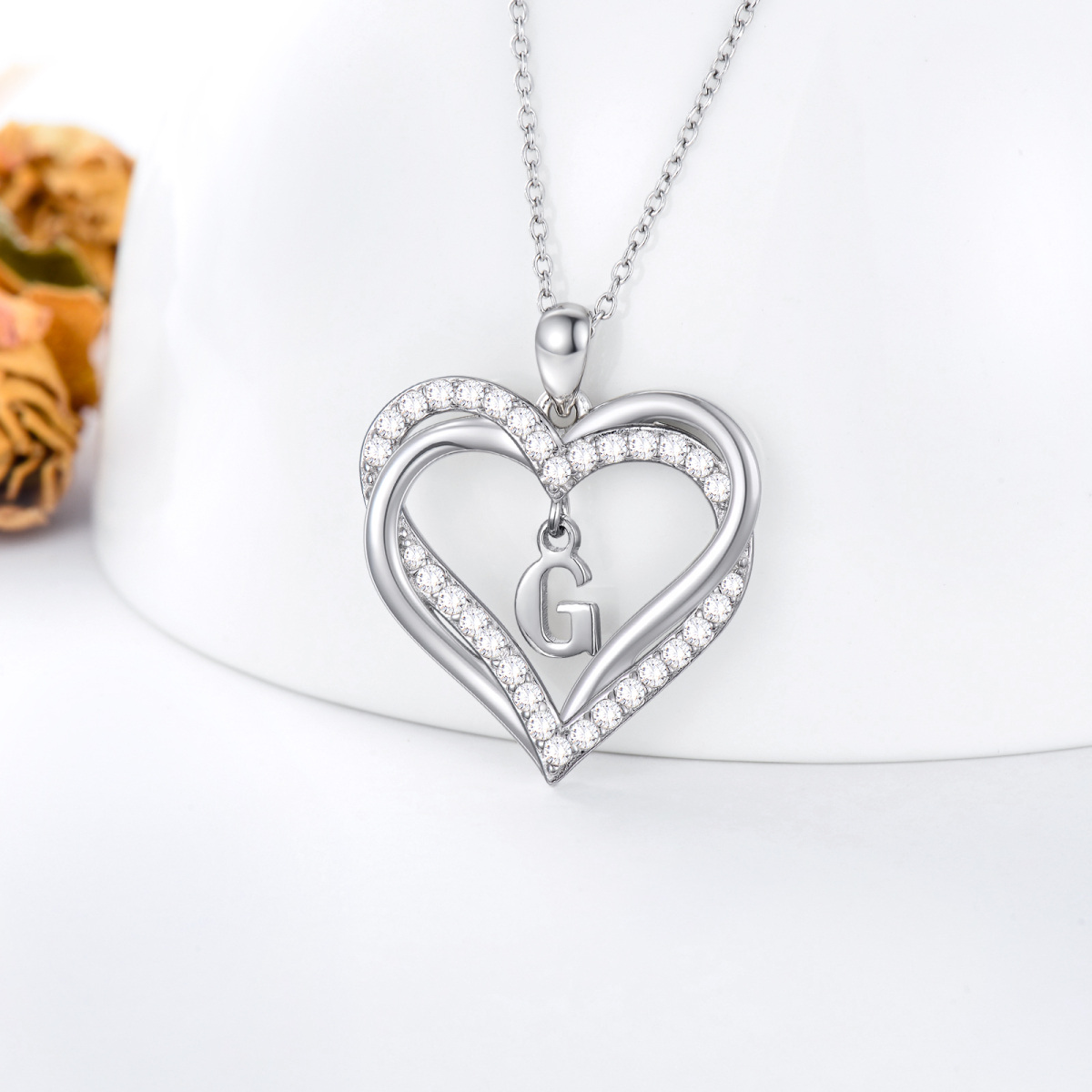 Collar con colgante de corazón y letra inicial personalizada de plata de ley con circonita cúbica y corazón para mujeres y mejores amigas-4