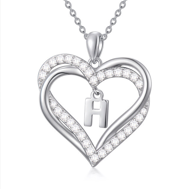 Sterling zilveren hartvormige cubic zirconia gepersonaliseerde initiaal letter & hart hang-1