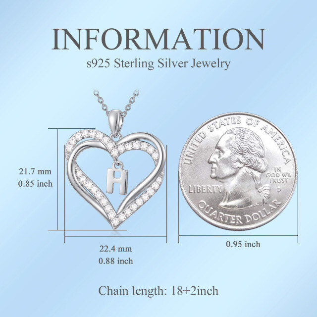 Sterling zilveren hartvormige cubic zirconia gepersonaliseerde initiaal letter & hart hang-3