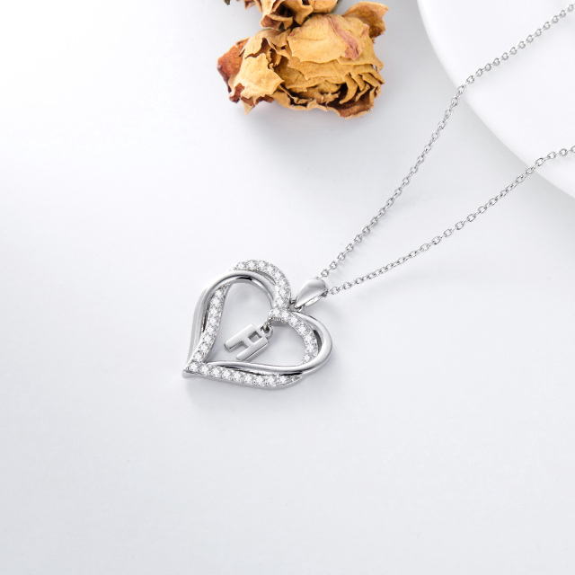 Sterling Silver Heart Shaped Cubic Zirconia Personalized Initial Letter & Heart Pendant Necklace with Initial Letter H-5