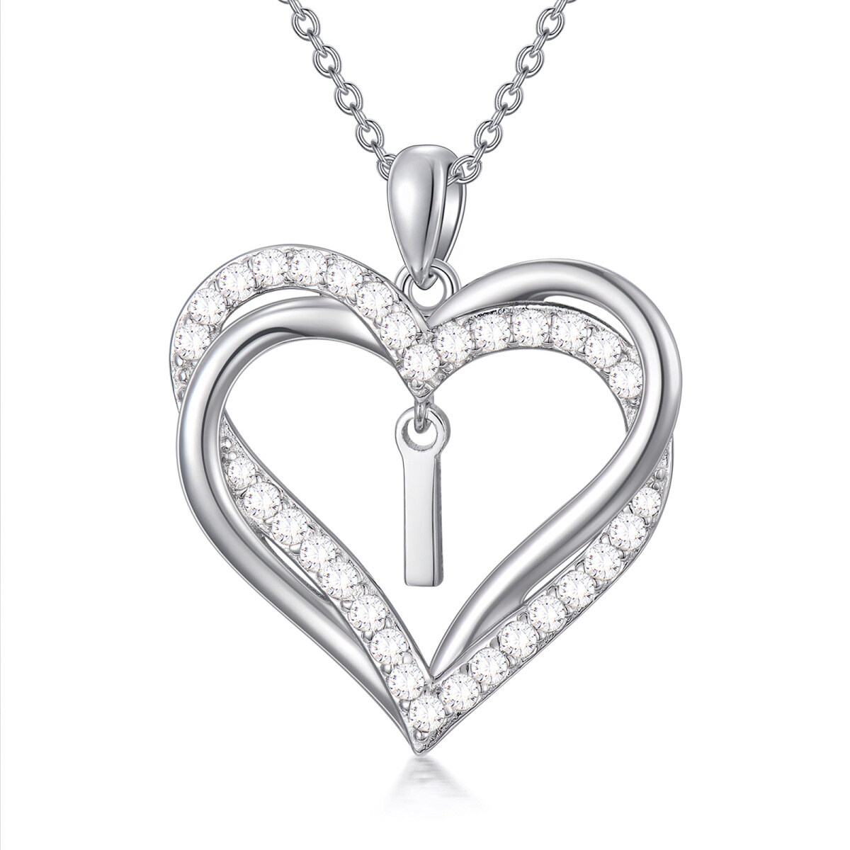 Collier en argent sterling avec lettre initiale I et pendentif en forme de coeur avec zirc-1