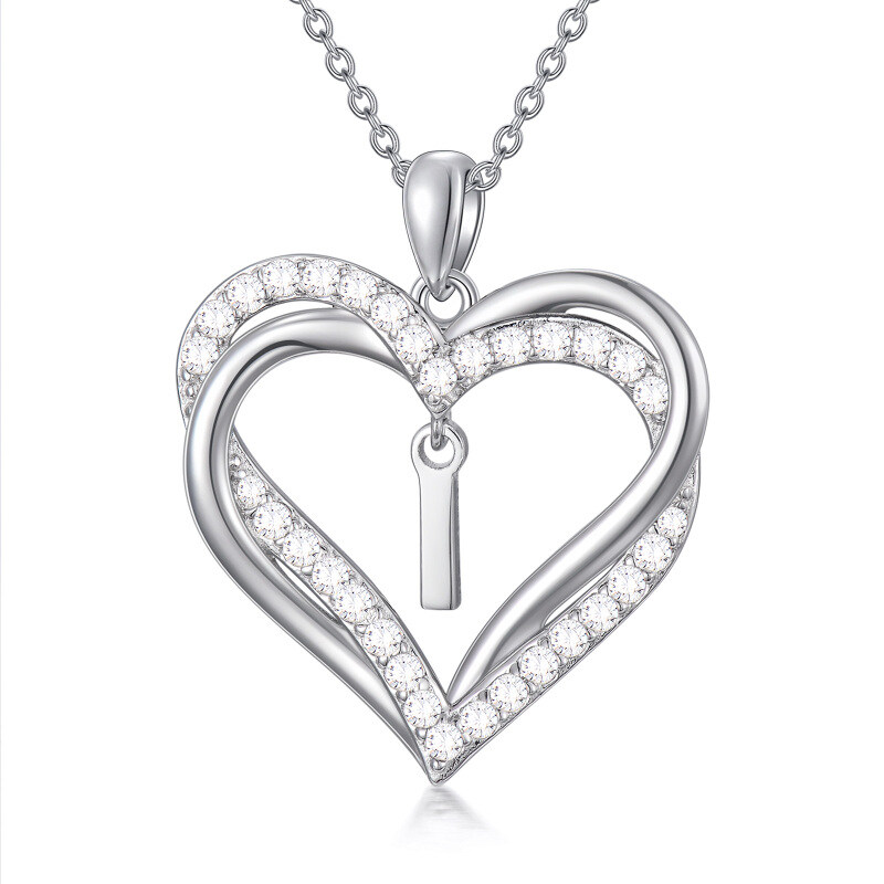Sterling Silver Heart Cubic Zirconia Personalized Initial Letter I & Heart Pendant Necklace For Women Best Friends-1