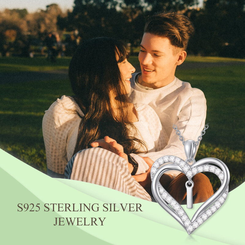 Sterling Silver Heart Cubic Zirconia Personalized Initial Letter I & Heart Pendant Necklace For Women Best Friends-7