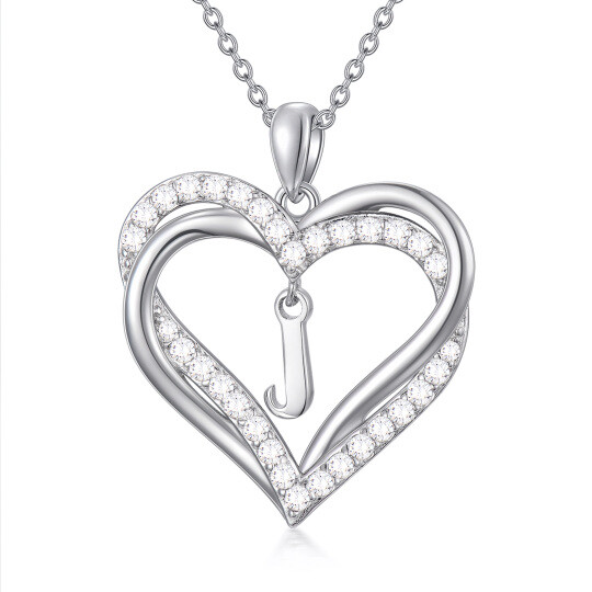 Sterling Silver Heart Cubic Zirconia Personalized Initial Letter J & Heart Pendant Necklace For Women Best Friends