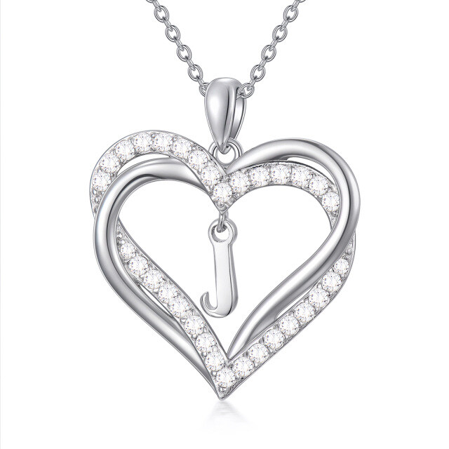 Sterling zilveren hartvormige cubic zirconia gepersonaliseerde initiaal letter & hart hang-1