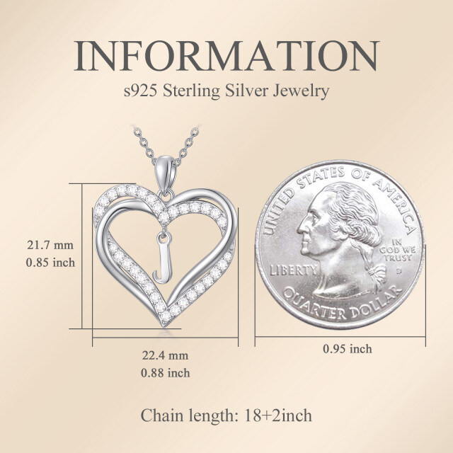 Collier en argent sterling avec lettre initiale J et pendentif en forme de coeur avec zirc-3