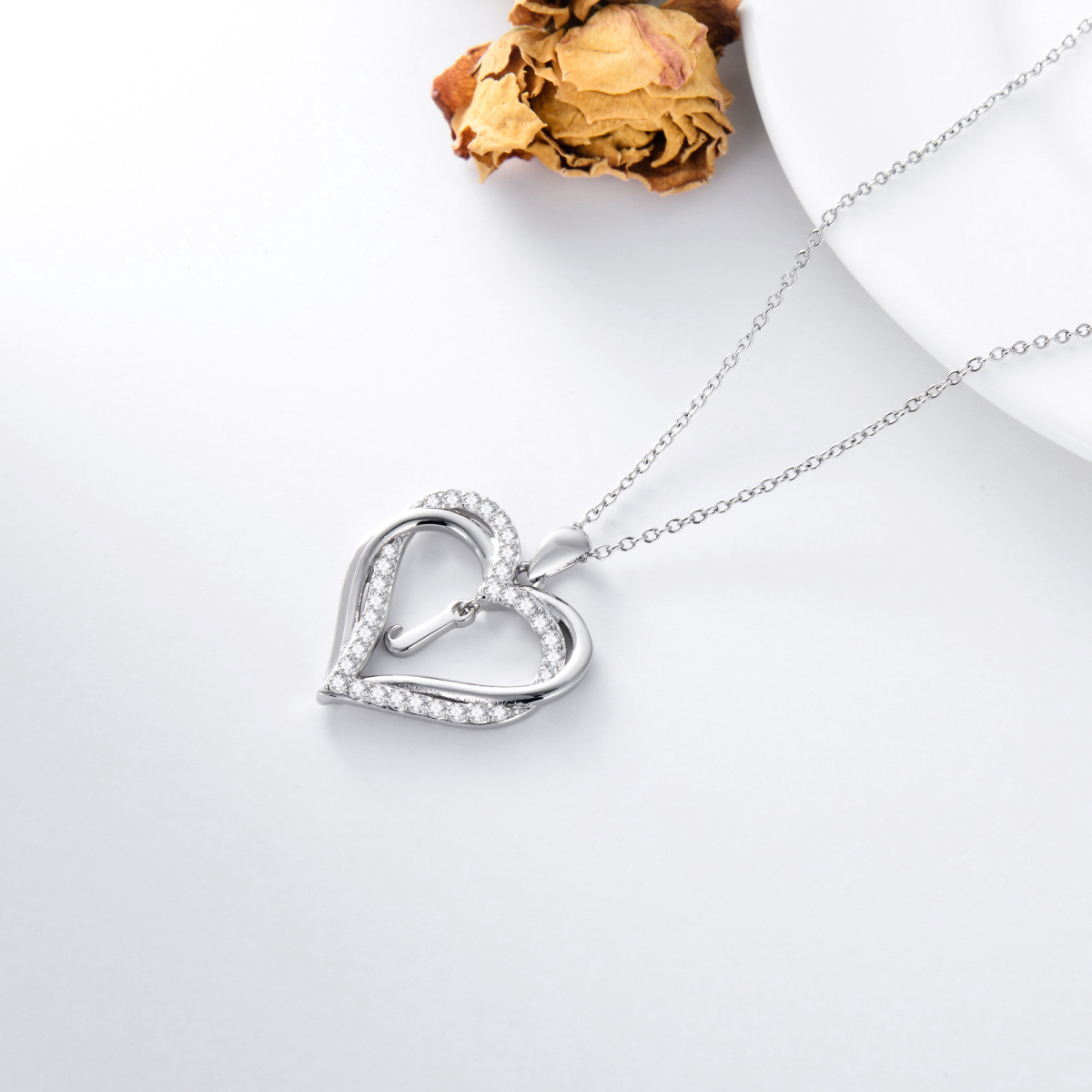 Plata de ley en forma de corazón de circonio cúbico personalizado letra inicial y el coraz-5