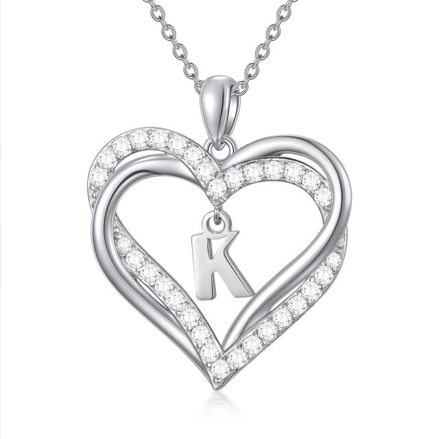 Sterling zilveren hartvormige cubic zirconia gepersonaliseerde initiaal letter & hart hang-1