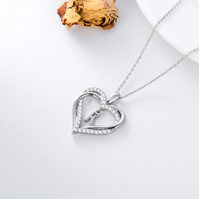 Sterling Silver Heart Shaped Cubic Zirconia Personalized Initial Letter & Heart Pendant Necklace with Initial Letter K-5