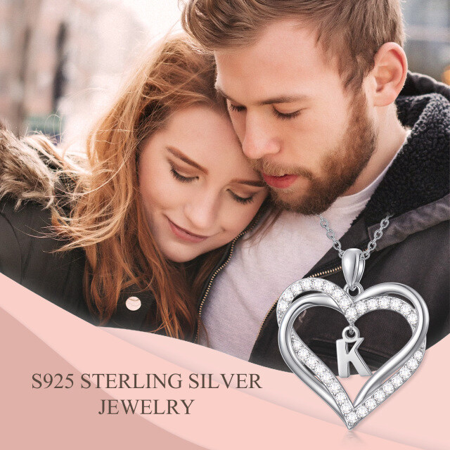 Sterling zilveren hartvormige cubic zirconia gepersonaliseerde initiaal letter & hart hang-7