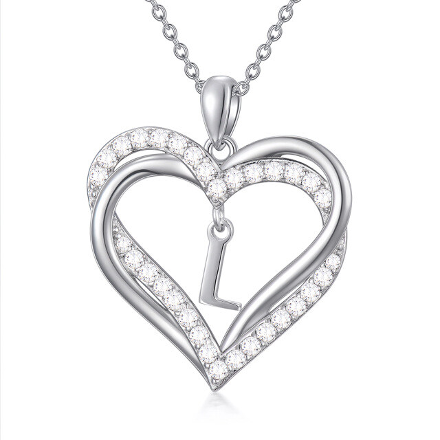 Sterling zilveren hartvormige cubic zirconia gepersonaliseerde initiaal letter & hart hang-1