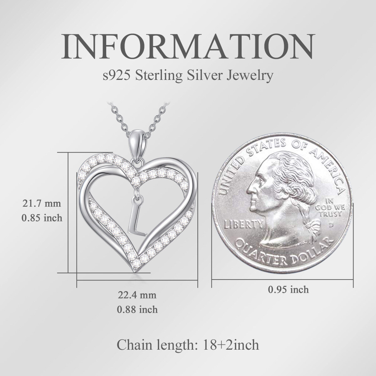 Collier en argent sterling avec lettre initiale L et pendentif en forme de coeur avec zirc-3