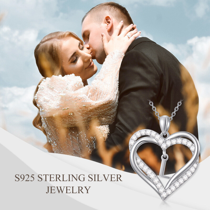 Collar con colgante de corazón de plata de ley con circonita cúbica personalizada con letra inicial L y corazón para mujeres mejores amigas-6