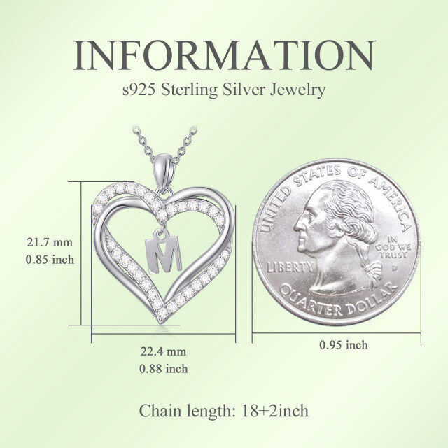 Sterling zilveren hartvormige cubic zirconia gepersonaliseerde initiaal letter & hart hang-3