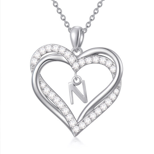 Collar con colgante de corazón y letra inicial personalizada con circonita cúbica y corazón de plata de ley para mujeres y mejores amigas
