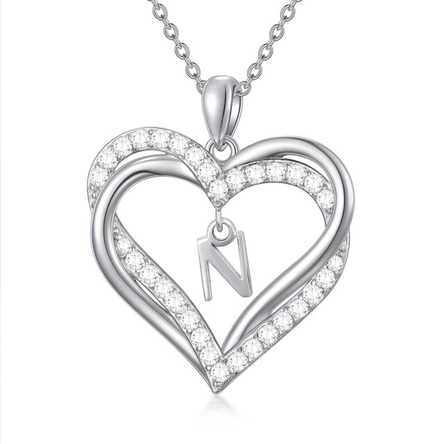 Plata de ley en forma de corazón de circonio cúbico personalizado letra inicial y el coraz-1