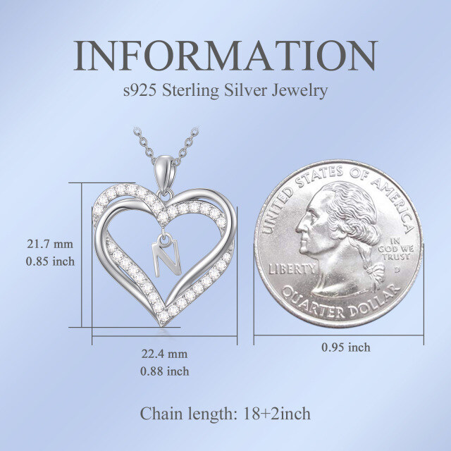 Sterling zilveren hartvormige cubic zirconia gepersonaliseerde initiaal letter & hart hang-3