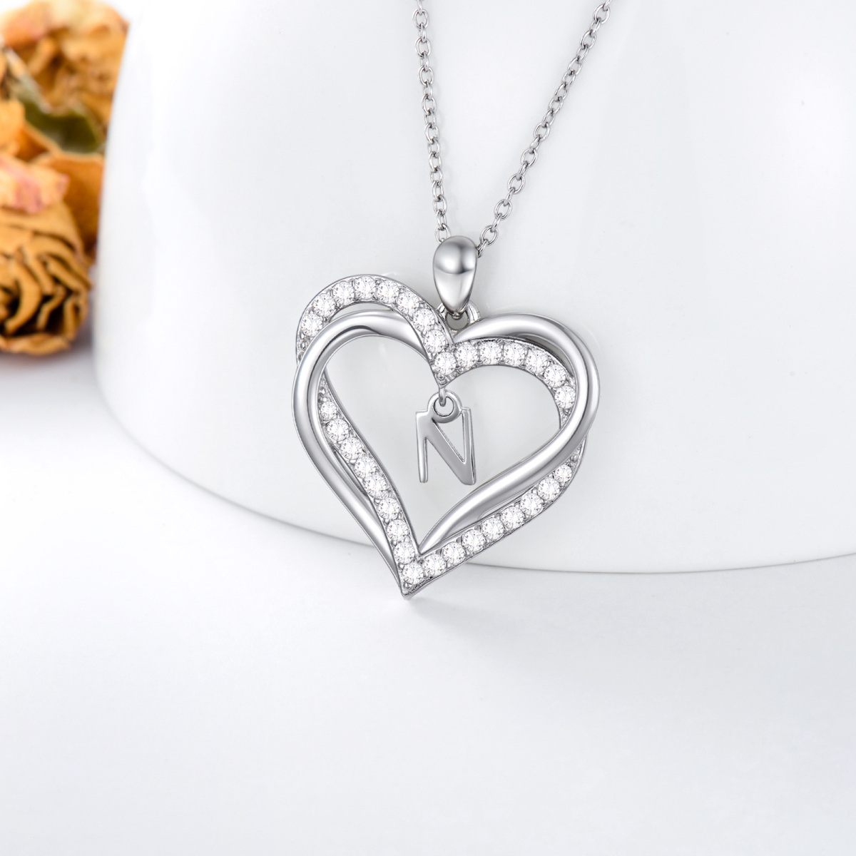 Plata de ley en forma de corazón de circonio cúbico personalizado letra inicial y el coraz-4