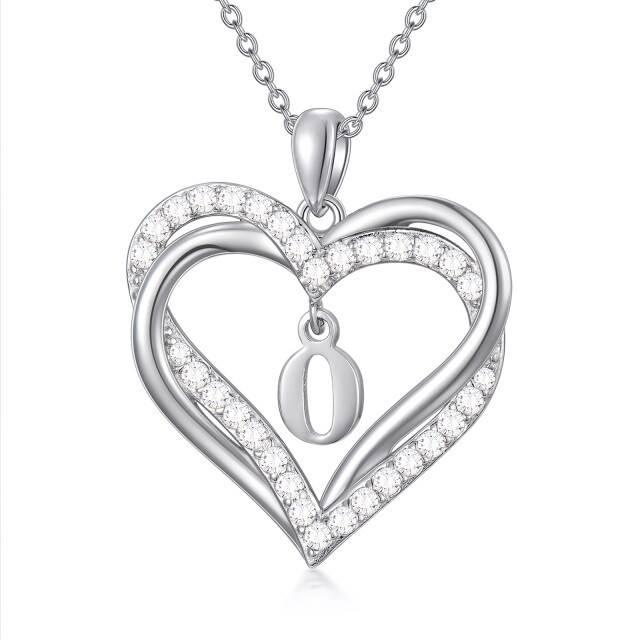 Sterling zilveren hartvormige cubic zirconia gepersonaliseerde initiaal letter & hart hang-1